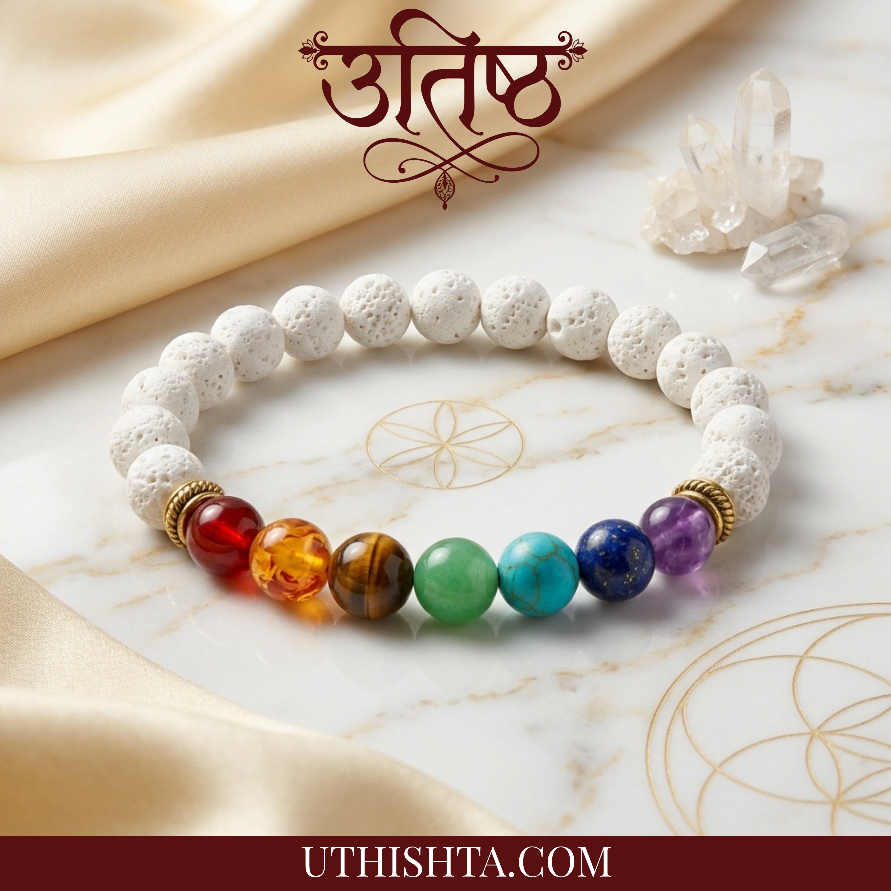 7chakra colors + white beads combination bracelet