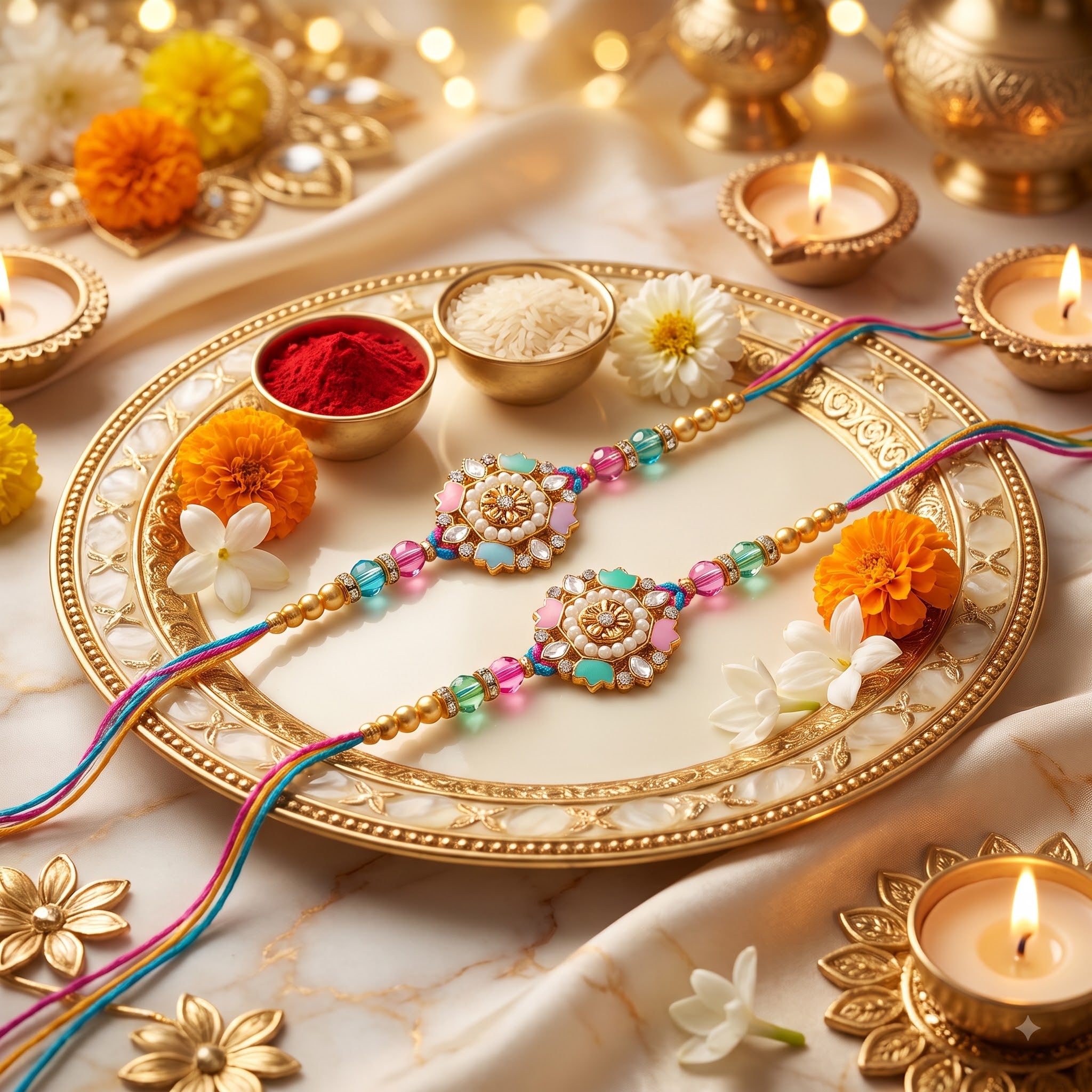 ⁠Elegant Kundan Pearl Rakhi