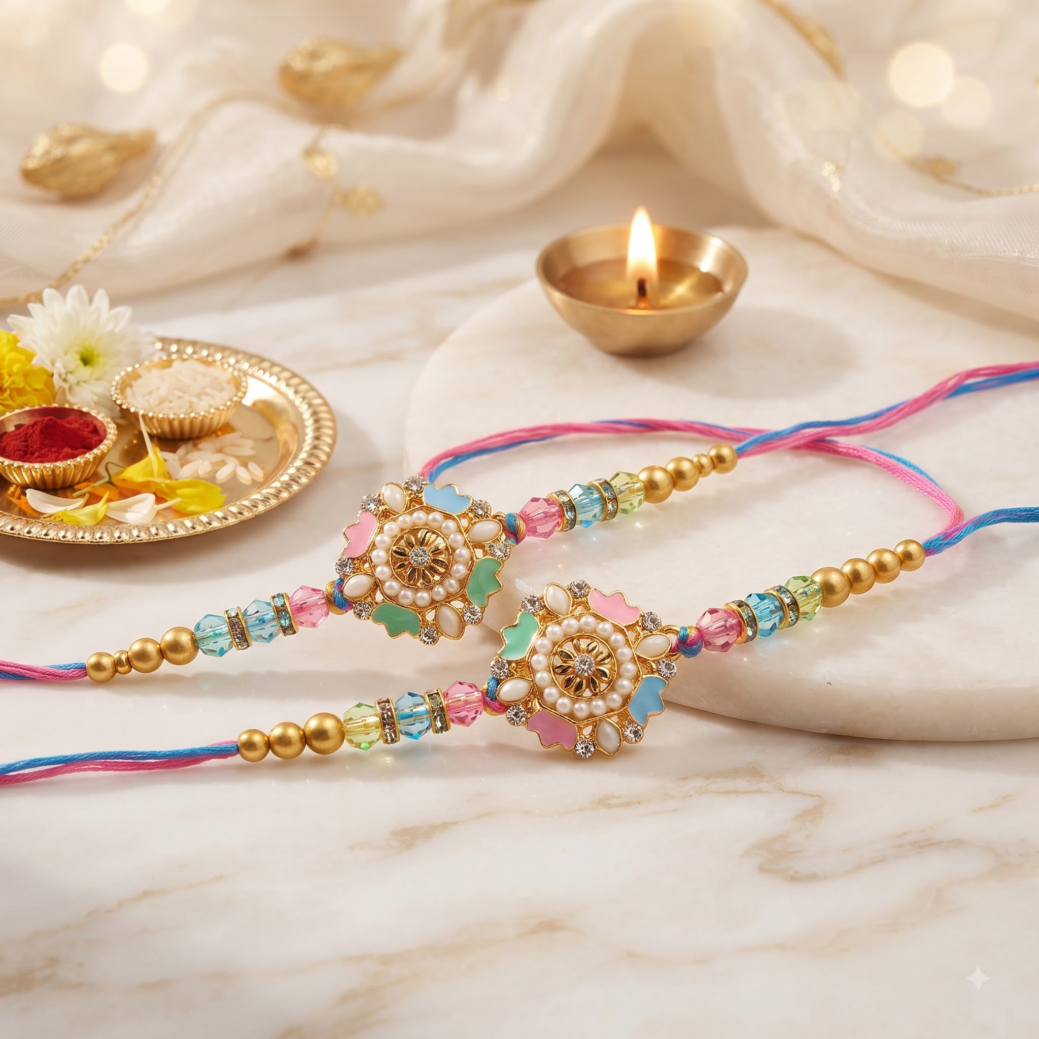 ⁠Elegant Kundan Pearl Rakhi