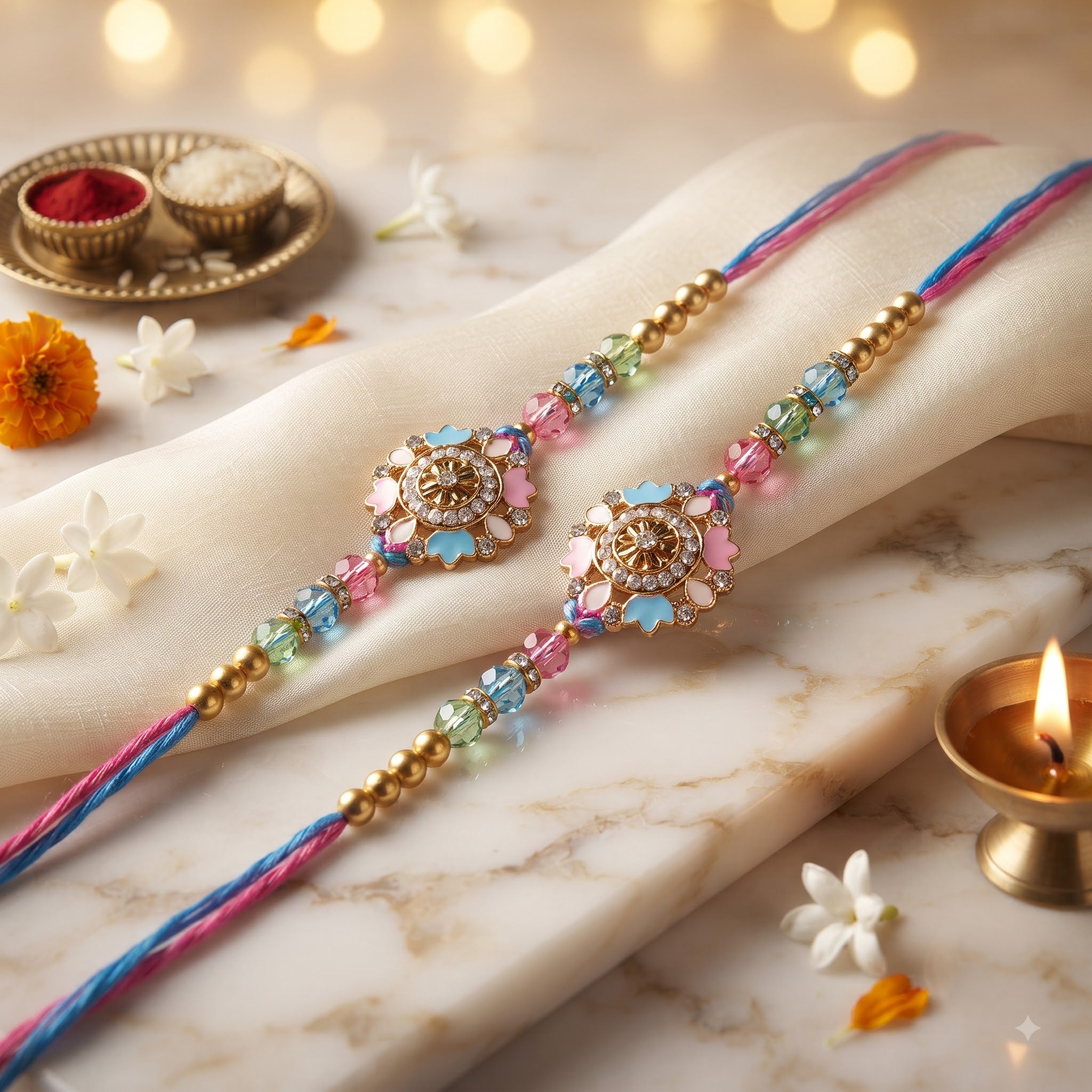 ⁠Elegant Kundan Pearl Rakhi