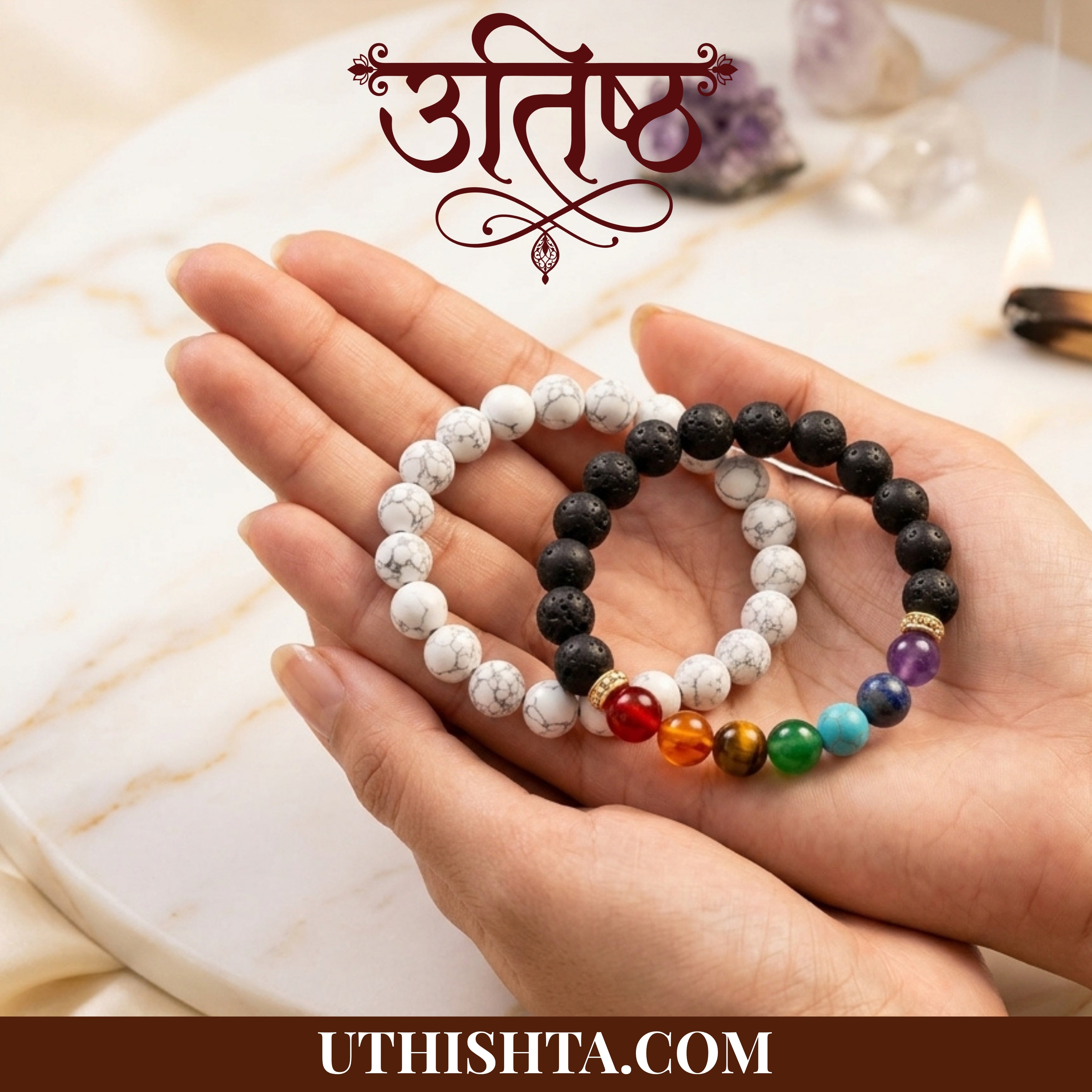 Prem Shanti Lava howlite couple bracelet